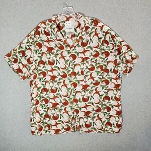 Goodfellow & Co Men Button Up Shirt 2XL Brown Coconut AOP Pina Colada Hawaiian